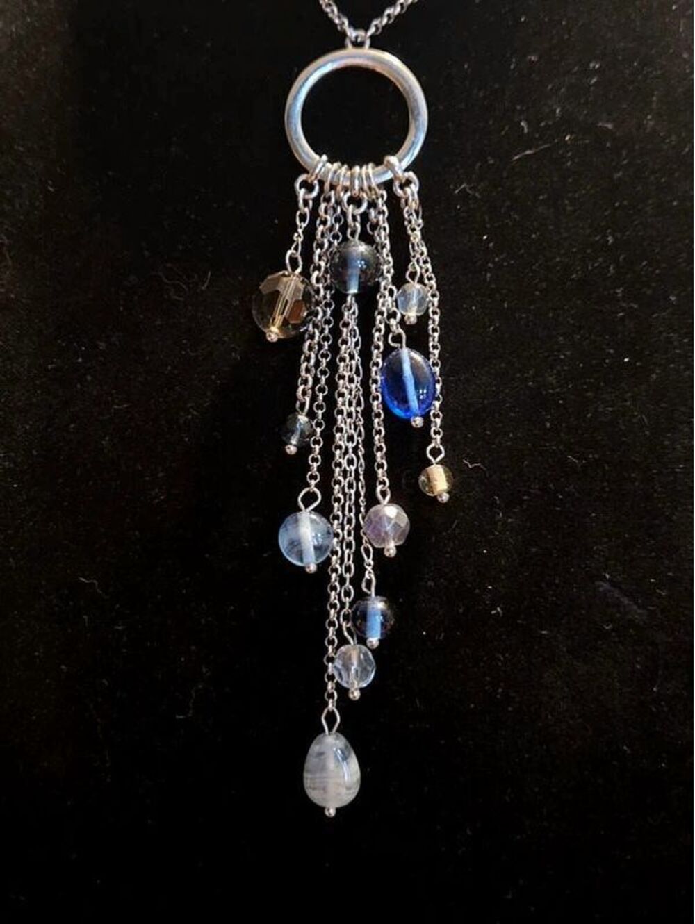 Lia Sophia Silver-Tone Chain Long Necklace with Crystal Bead Fringe Tassel